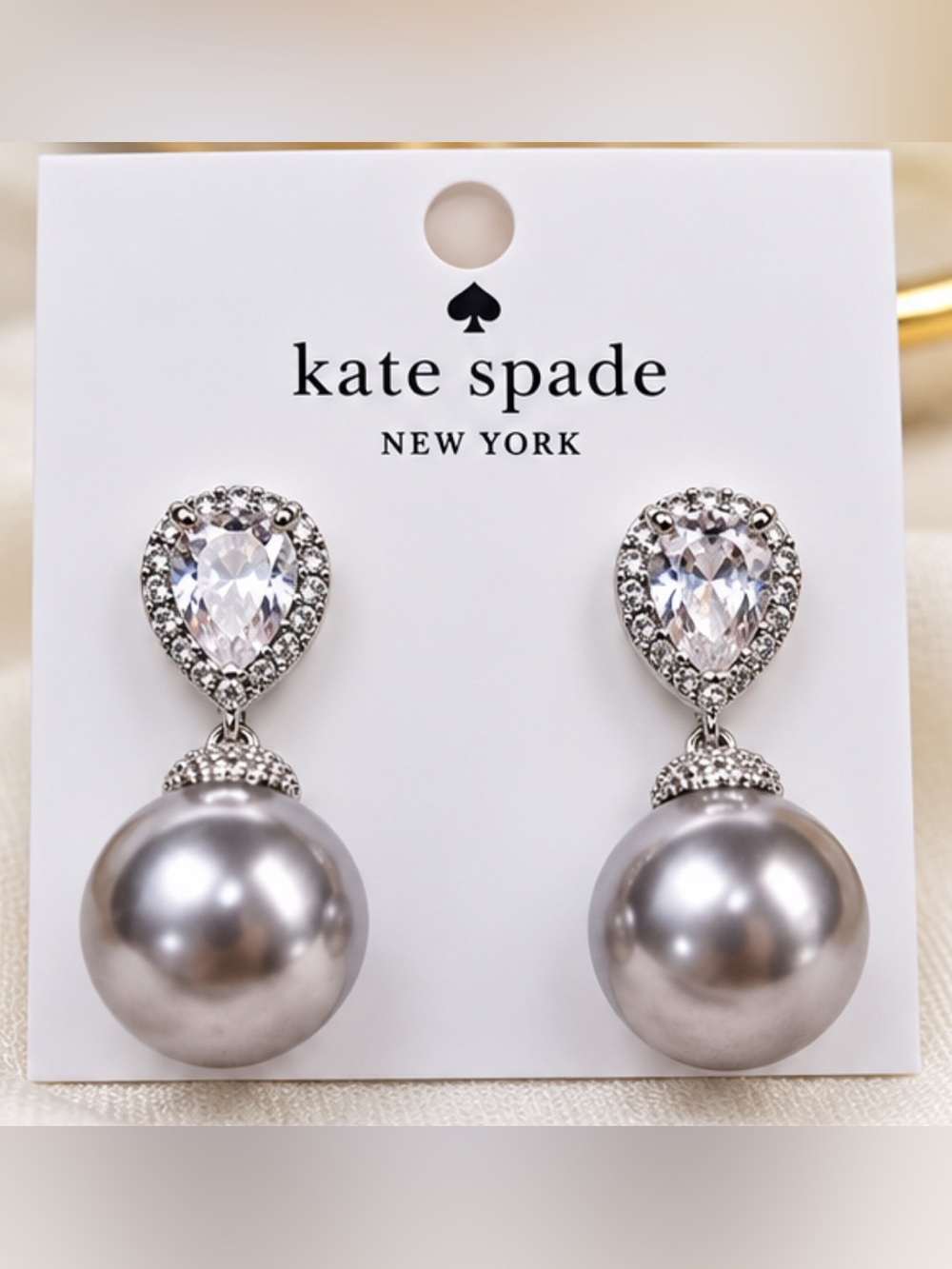 kate spade Silver Crystal Teardrop & Pearl Drop Earrings